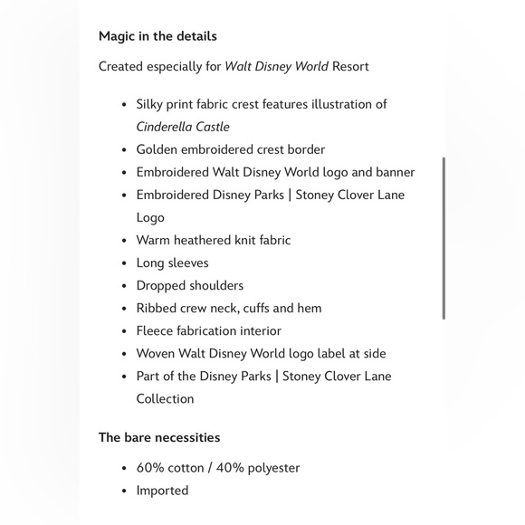 Walt Disney World Cinderella Castle Pullover Sweatshirt Stoney Clover Lane - Picture 3 of 6